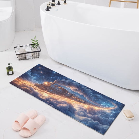 Trains Flying Through The Clouds Bath Mat 39x20 Non-Slip Bathroom Rugs Absorbent Soft Plush Quick Dry for Tub Shower Kitchen Home Decor