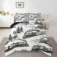 thumbnail image 1 of Trains King Size Comforter Set, Woodland Trees Steam Printed Bedding Sets For Bedroom, Vintage Mountains Teens Soft Comforter, Black White Rustic Road Microfiber Duvet Insert, 1 of 6