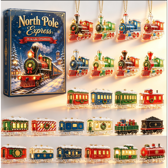 Trains & Rail Vehicles Advent Calendar 2026, 24-Day Christmas Countdown Calendar with 24 2D Acrylic Train Ornaments, Railway Vehicle Collection