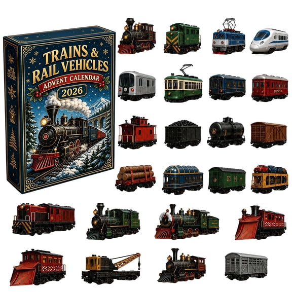 Trains & Rail Vehicles Advent Calendar 2026, 2D Classic Trains Advent Calendar 2026, 24 Days Christmas Countdown Calendar with Mini Train & Railway Vehicle Surprises, Gifts for Train Lovers