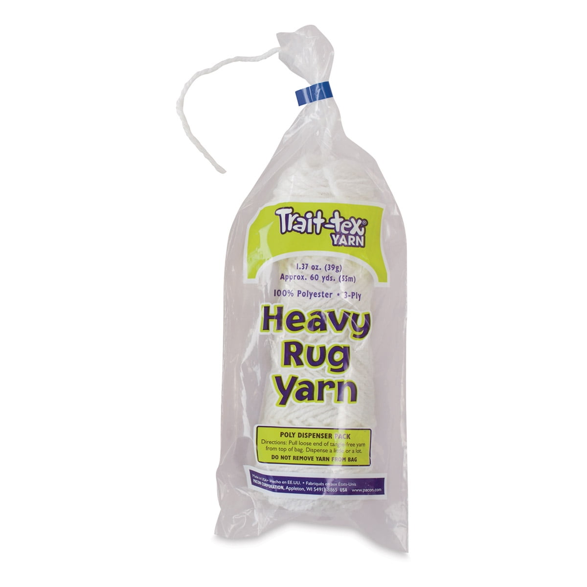 TraitTex Heavy Polyester Rug Yarn 1.37 oz, 3Ply, 60 yd, White