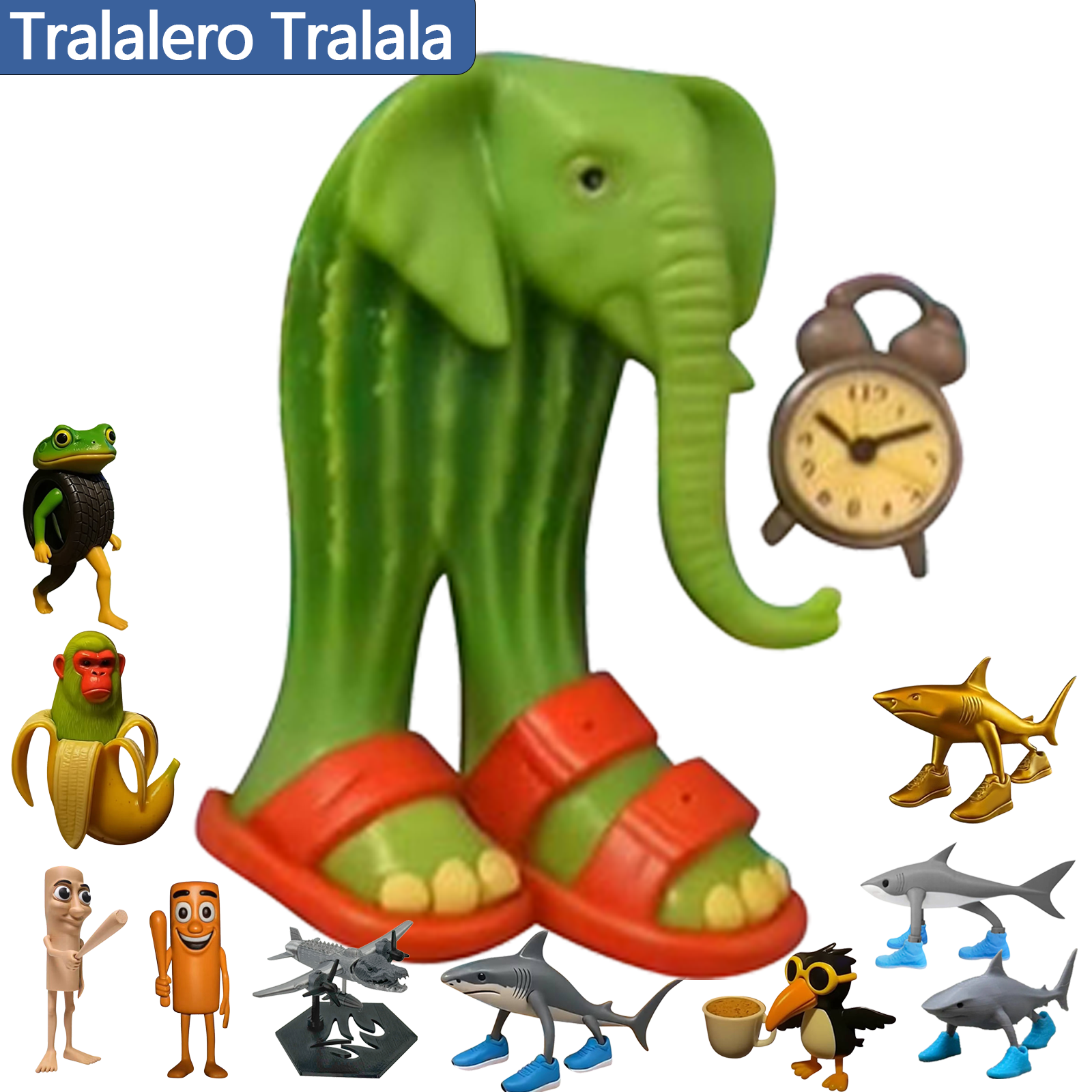 Tralalero Tralala 6 Inch Italian Brainrot Action Figures Cactus 