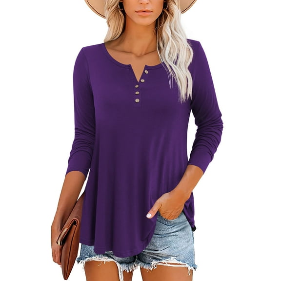 Traleubie Plus Size Tunic Tops Long Sleeve Casual Floral Printed Henley V Neck Shirts for Women M-4XL