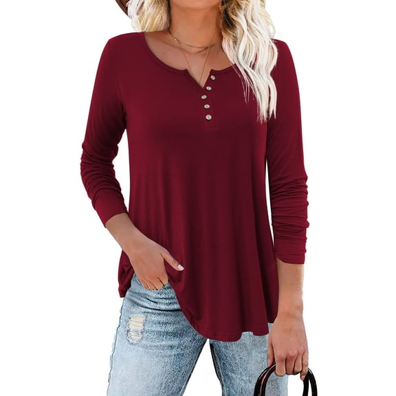 Traleubie Plus Size Tunic Tops Long Sleeve Casual Floral Printed Henley V Neck Shirts for Women M-4XL