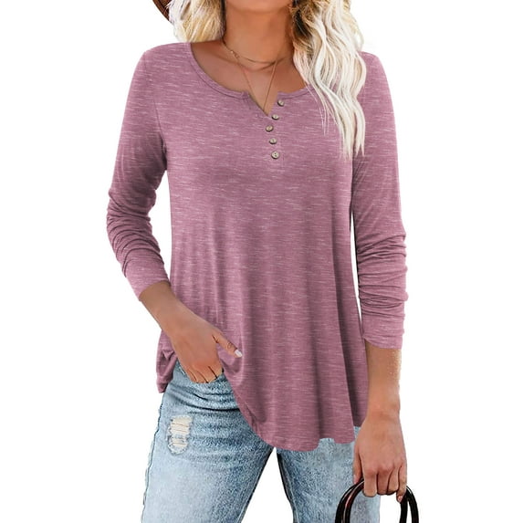 Traleubie Plus Size Tunic Tops Long Sleeve Casual Floral Printed Henley V Neck Shirts for Women M-4XL