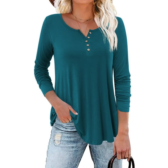Traleubie Plus Size Tunic Tops Long Sleeve Casual Floral Printed Henley V Neck Shirts for Women M-4XL