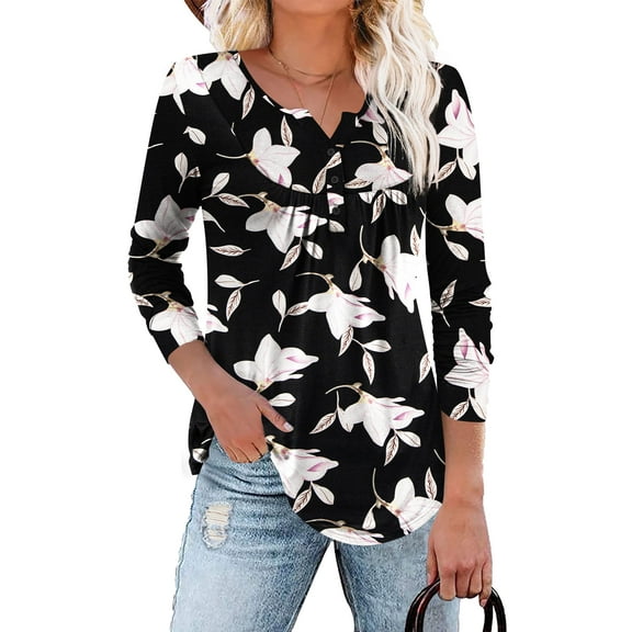 Traleubie Plus Size Tunic Tops Long Sleeve Casual Solid Henley Shirts for Women M-4XL