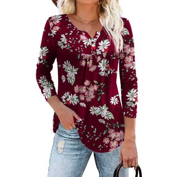 Traleubie Plus Size Tunic Tops Long Sleeve Casual Solid Henley Shirts for Women M-4XL