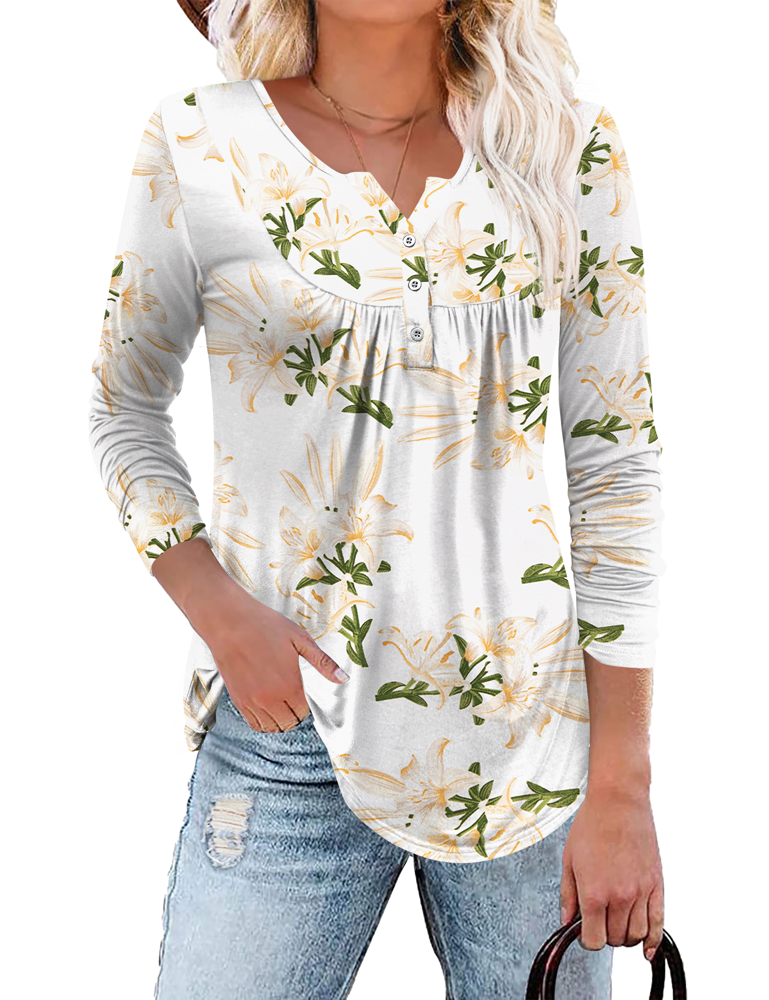 Traleubie Plus Size Tunic Tops Long Sleeve Casual Solid Henley Shirts ...