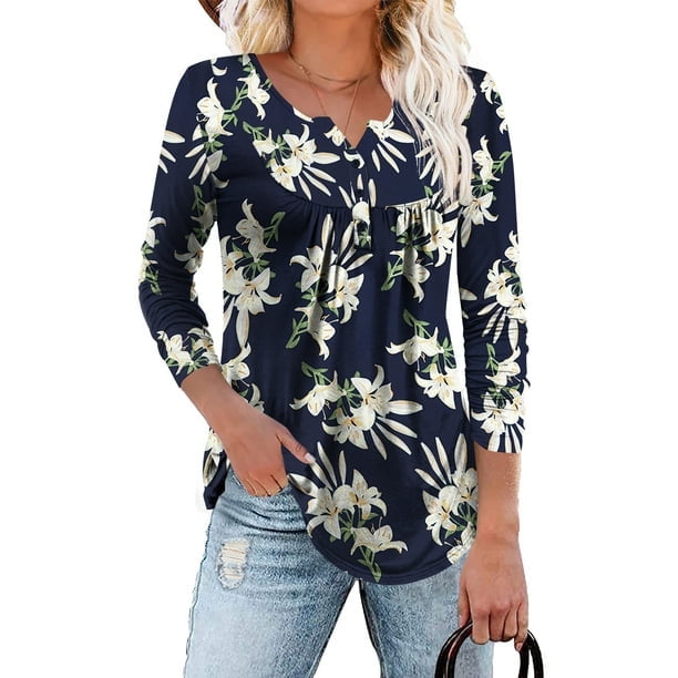 Traleubie Plus Size Tunic Tops Long Sleeve Casual Solid Henley Shirts ...