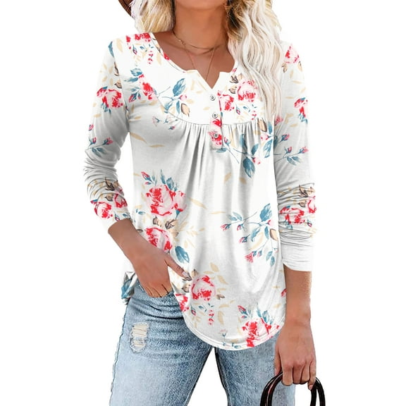 Traleubie Plus Size Tunic Tops Long Sleeve Casual Solid Henley Shirts for Women M-4XL