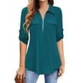 thumbnail image 1 of Traleubie Women's 3/4 Sleeve Collared Blouses Business Casual Zip Front V Neck Loose Fit Tunic Tops L-4XL, 1 of 4