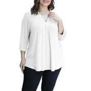 Traleubie Womens Plus Size Shirts 3/4 Sleeve Floral Print Blouses V Neck Tunic Tops