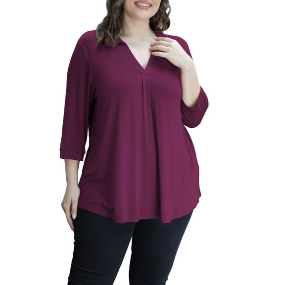 Traleubie Women's Plus Size Shirts V Neck Blouse 3/4 Sleeve Casual Workwear Summer Loose Tops