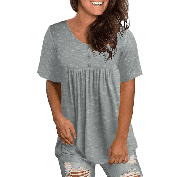 Traleubie Women's Plus Size Short Sleeve Tops V-Neck Button Pleated Pleated Shirt m-4x