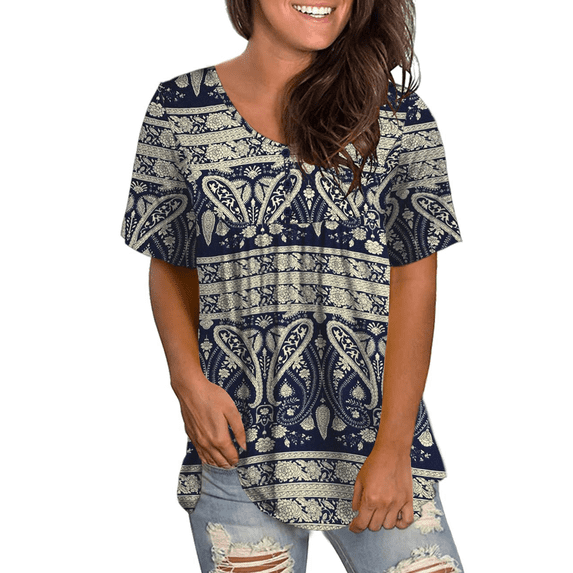 Traleubie Women's Plus Size Short Sleeve Tops V-Neck Button Pleated Pleated Shirt m-4x