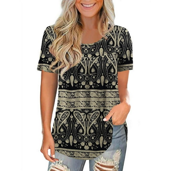 Traleubie Women Plus Size Short Sleeve Tops Casual Lace Pleated Tunic Tops m-4x