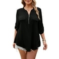 thumbnail image 1 of Traleubie Women's Plus Size Tops Zip Front V Neck 3/4 Sleeve Blouses Casual Tunic Shirts, 1 of 8