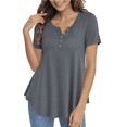 thumbnail image 1 of Traleubie Women's Plus Size Tunic Top Short Sleeve Henley T-Shirt Floral Casual Blouse for Female m-4x, 1 of 9