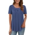 thumbnail image 1 of Traleubie Women's Short Sleeve Tunic Tops Lace Crochet Trim Pleated Tops Shirts of Female m-4x, 1 of 5
