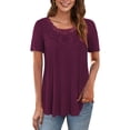thumbnail image 1 of Traleubie Women's Short Sleeve Tunic Tops Lace Crochet Trim Pleated Tops Shirts of Female m-4x, 1 of 5