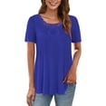 thumbnail image 1 of Traleubie Women's Short Sleeve Tunic Tops Lace Crochet Trim Pleated Tops Shirts of Female m-4x, 1 of 5