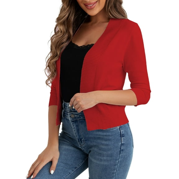Traleubie Women's Sweater 3/4 Sleeve Cropped Elegant Shrugs Cardigan for Women