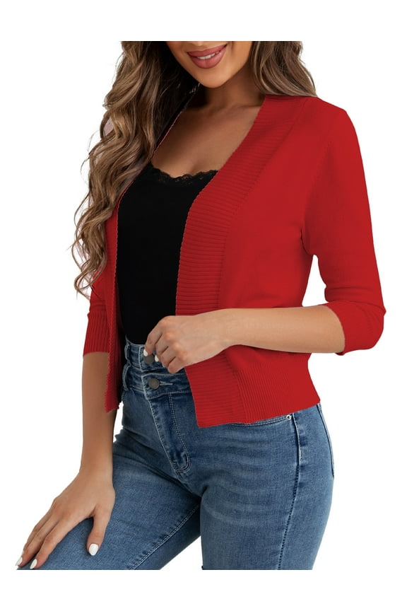 Women's Sweater 3/4 Sleeve Cropped Elegant Shrugs Cardigan for Women