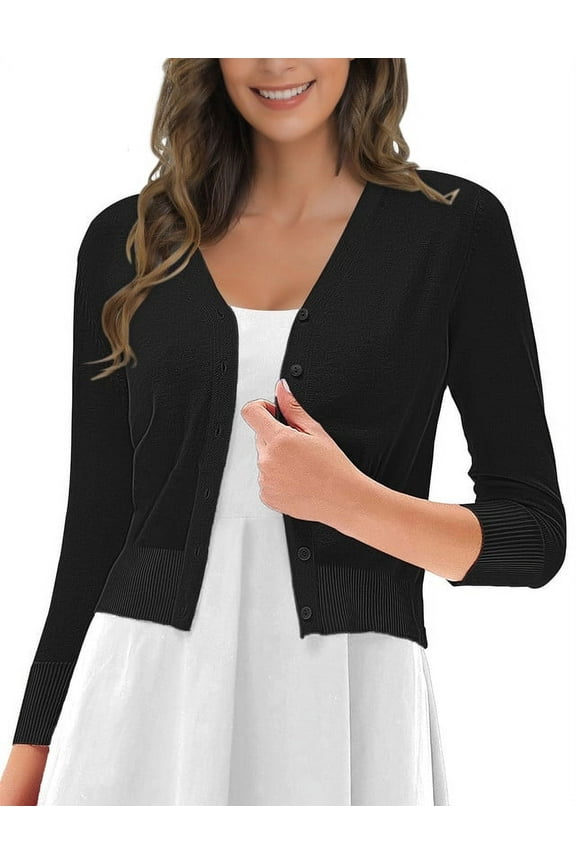 Women's Sweaters Cardigan V neck Button Down Open Front Shrug Black Cardigan Sweaters for Women