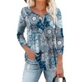 thumbnail image 1 of Traleubie Womens Plus Size Tunic Tops Wrap Shirts New Spring Autumn Casual Long Sleeve V Neck Botton Up Floral Henley Blouses for Leggings Loose Fit Flattering Tunic Tees Ruched Blouses Clothes L-4XL, 1 of 8