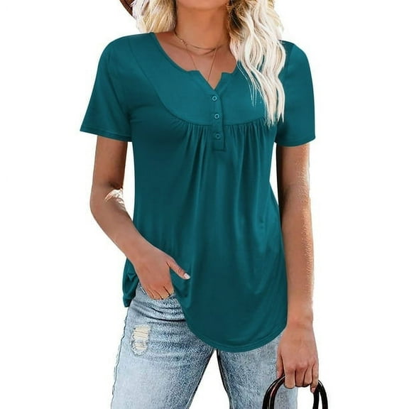 Traleubie Womens Plus Size Tunic Tops Short Sleeve Casual Floral Henley Shirts M-4XL