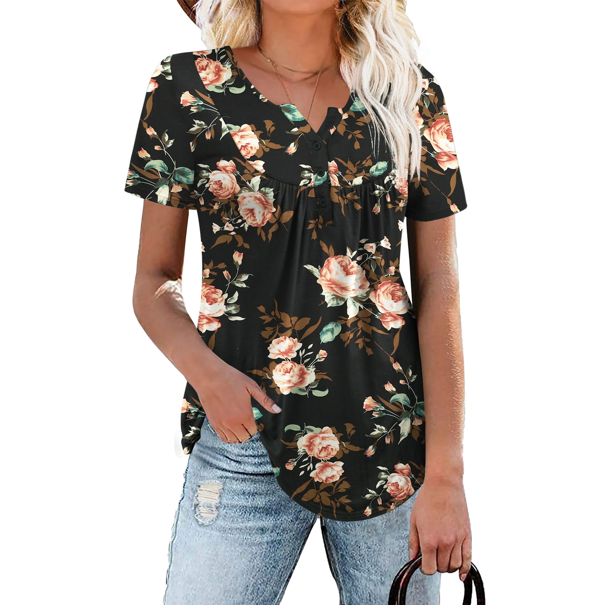 Plus Size Pleated Sleeve withTie Floral Top main image 1