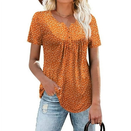 Traleubie Womens Plus Size Tunic Tops Short Sleeve Casual Floral Henley Shirts M-4XL