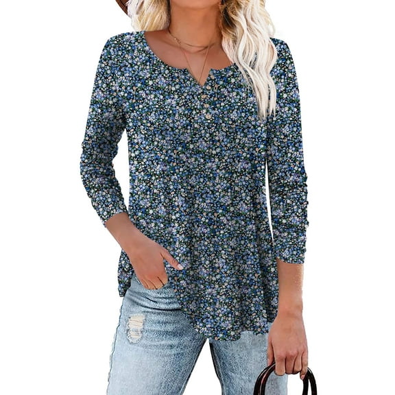 Traleubie Womens Plus Size Tunic Tops Wrap Shirts New Spring Autumn Casual Long Sleeve V Neck Botton Up Floral Henley Blouses for Leggings Loose Fit Flattering Tunic Tees Ruched Blouses Clothes L-4XL