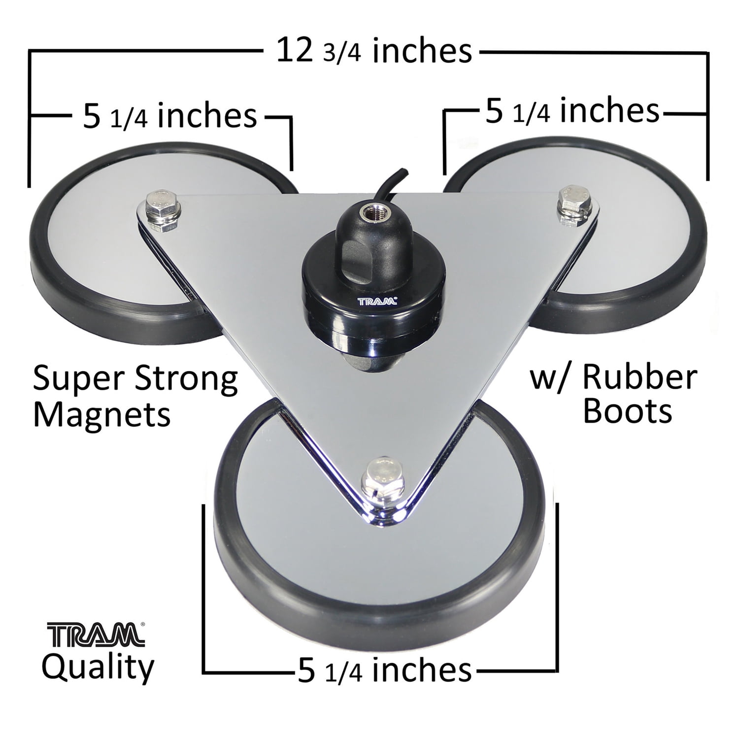Tram 270 Super-Strong 12-3/4 In. Tri-Magnet CB Antenna Mount with 5-In. Magnets with Rubber Boots, 18-Ft. RG58 Tinned Copper Braid 95% Shield Cable 270