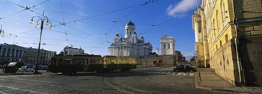 Tram Moving On A Road Senate Square Helsinki Finland Canvas Art - Panoramic Images (18 x 7)