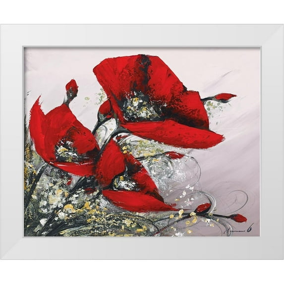 Tramoni, Oliver 31x26 White Modern Wood Framed Museum Art Print Titled - Bouquet de coquelicots III