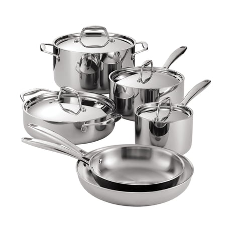 Tramontina Signature Tri-Ply Clad Stainless Steel 10-Piece Cookware Set with Lids, Dutch Oven, Pots & Pans Kitchen Set, Induction-Ready, Oven-Safe, Dishwasher-Safe