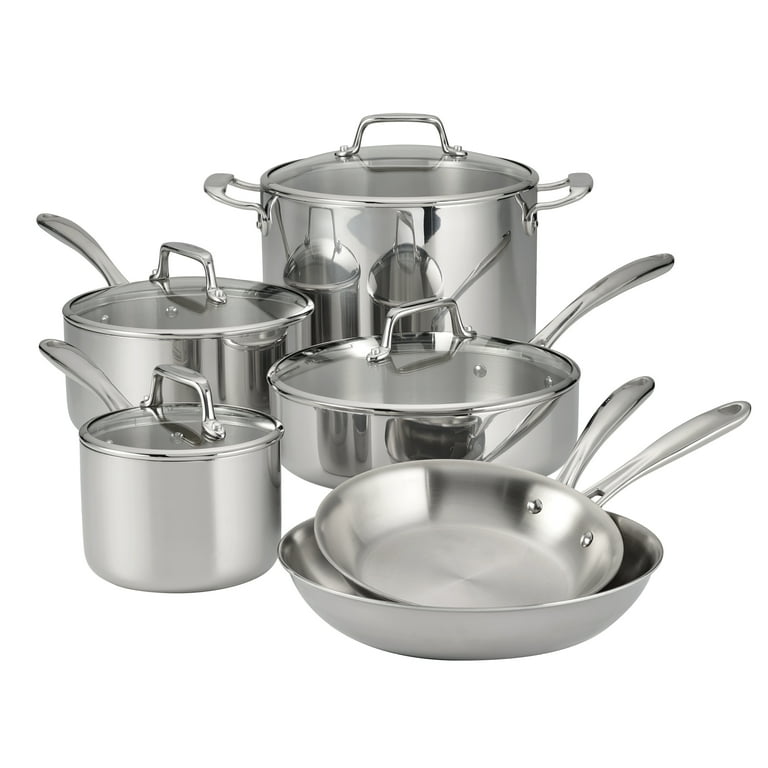 Tri-Ply Clad 12 PC Stainless Steel Cookware Set with Glass Lids