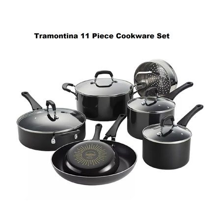 Tramontina 11 Piece Nonstick Porcelain Enamel Cookware Set, Grey