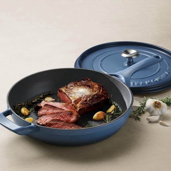 Tramontina 12" Enameled Cast Iron Skillet with Lid, Blue