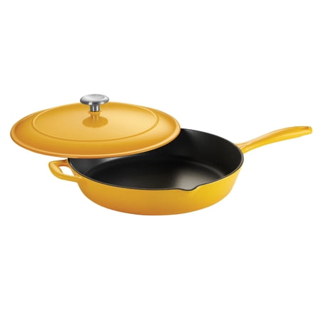 Tramontina Bestow 12-Inch Enameled Cast Iron Skillet with Lid, Sunrise with Stainless Steel Knob, Oven-Safe