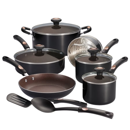 Tramontina Pots & Pans 12-Piece Nonstick Cookware Set, Porcelain Enamel, Metallic Black, Oven-Safe, Dishwasher Safe