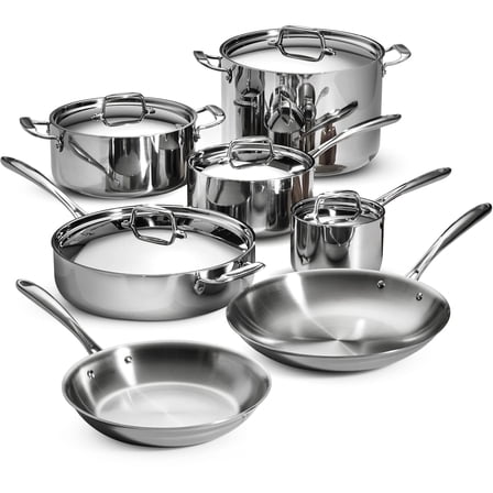 Tramontina Signature Tri-Ply Clad Stainless Steel 12-Piece Cookware Set with Lids, Dutch Oven, Pots & Pans Kitchen Set, Induction-Ready, Oven-Safe, Dishwasher-Safe