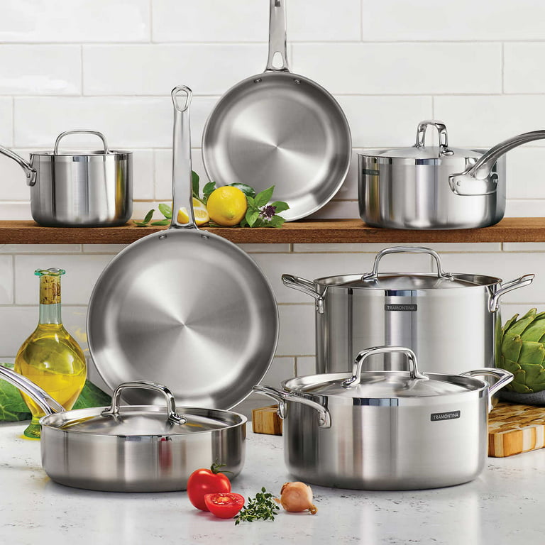 8 Qt Tri-Ply Clad Stainless Steel Covered Stock Pot