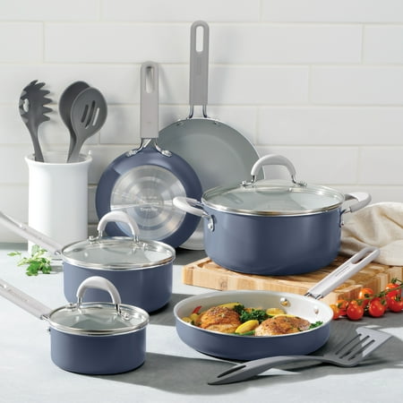 Tramontina 13-Piece Ceramic Cookware Set, Everyday Collection - Blue Bering Sea