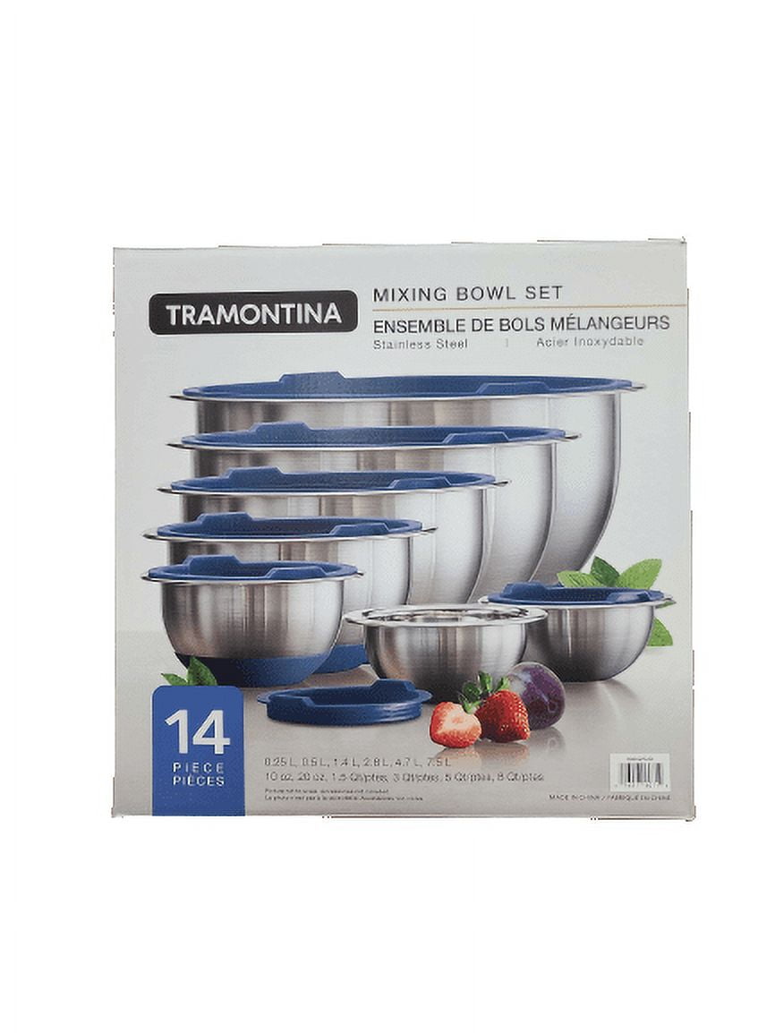 10 PC Covered Stainless Steel and Silicone Mixing Bowl Set with Grating Tools - Blueberry Blue