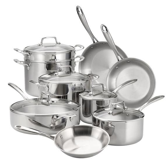 Tramontina 14-Piece Tri-Ply Clad Stainless Steel Cookware Set, with Glass Lids