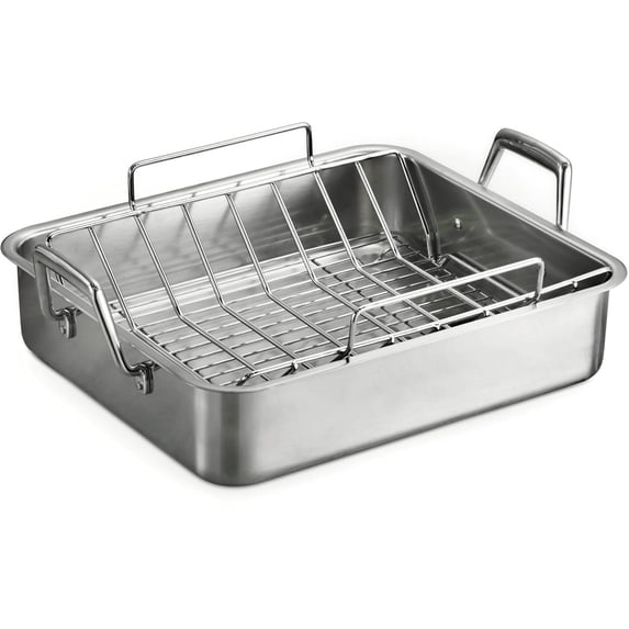Tramontina Prima 16.5-Inch Stainless Steel Deep Roasting Pan with Basting Grill and V-Rack, Oven-Safe, Dishwasher Safe