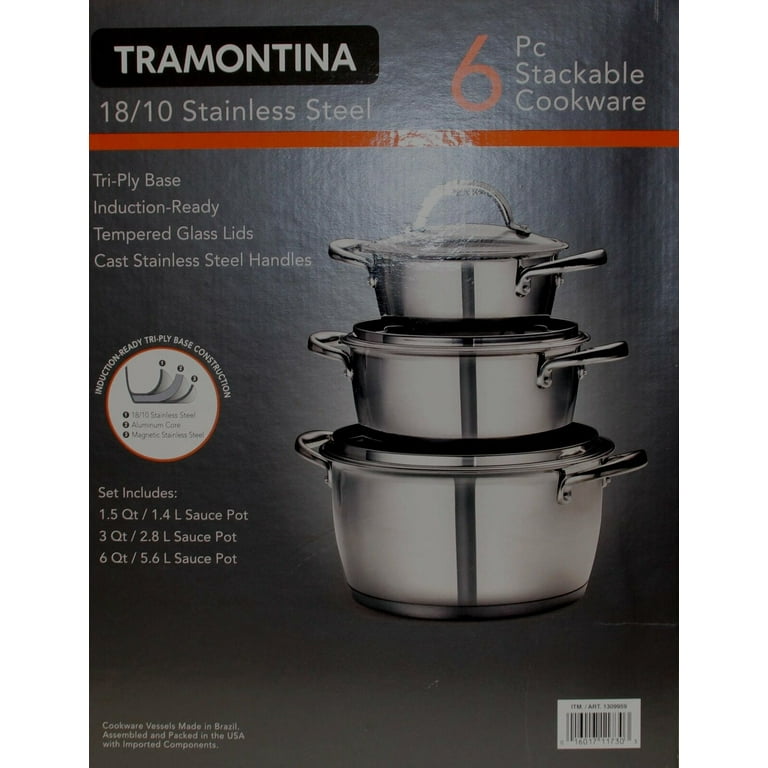 Tramontina Solar Stainless Steel Cookware Set With Triple Bottom And Stainless  Steel Lids 6 Pieces 65510200